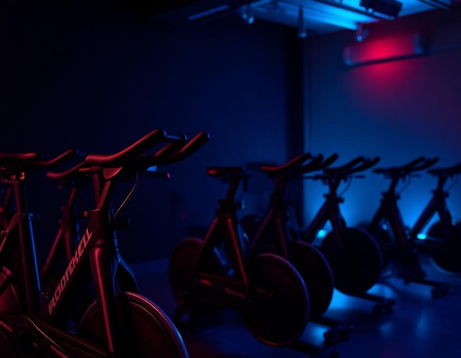 Indoor spin bikes in the spin studio